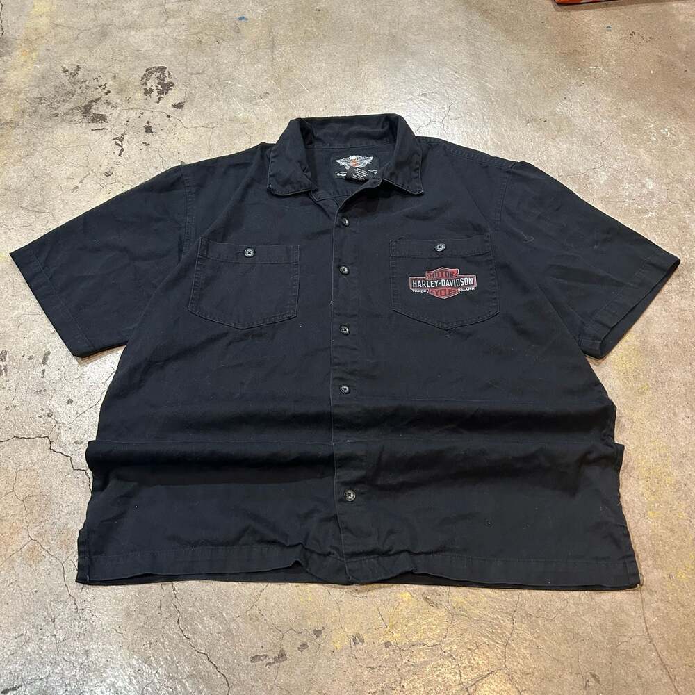 Harley-Davidson MotorClothes Men's Black Oil Refinery Graphic Button-Up Shirt